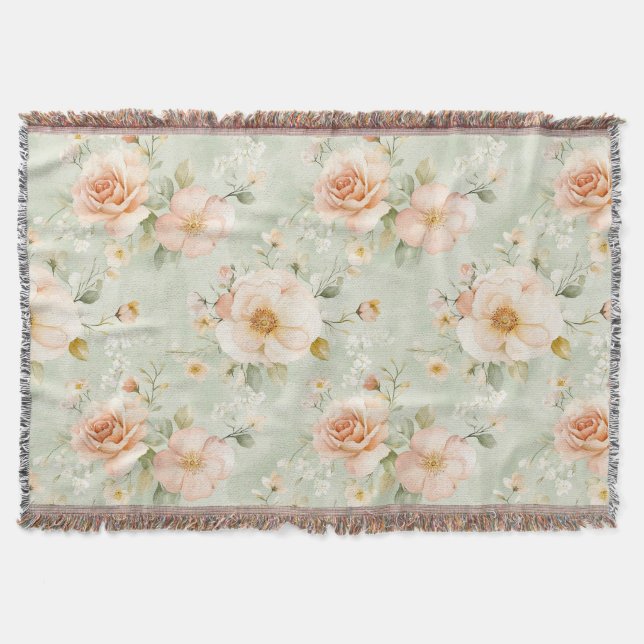Couverture Pêches Romantiques Menthe Jolies Roses Floral (Devant)