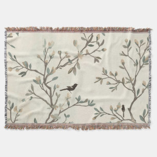 Couverture Peinture aquarelle beige de branche d'oiseau natur