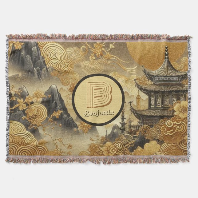 Couverture Peinture chinoise Faux Golden Dripping Monogramme (Devant)