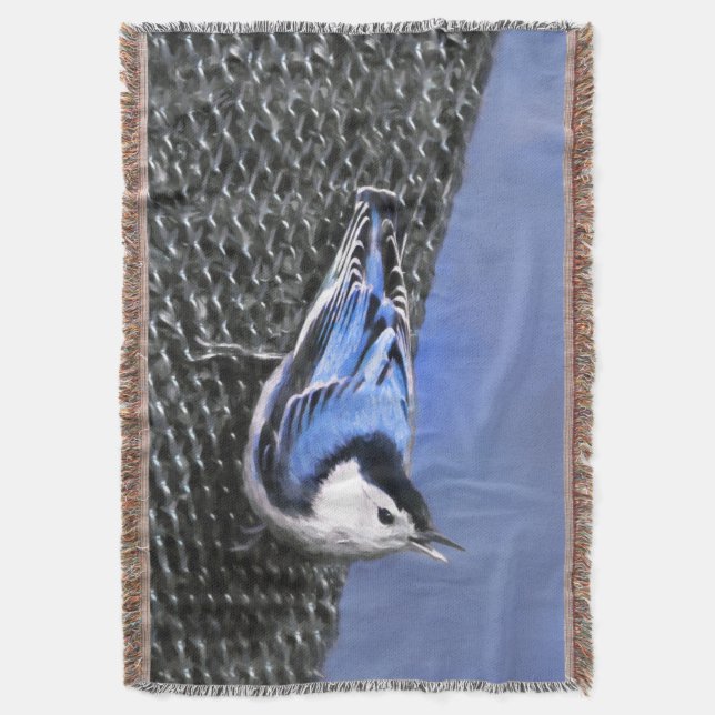 Couverture Peinture Nuthatch à poitrine blanche Art original (devant Vertical)
