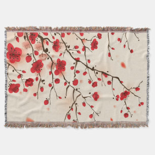 Couverture Peinture orientale de style, fleur de prune au