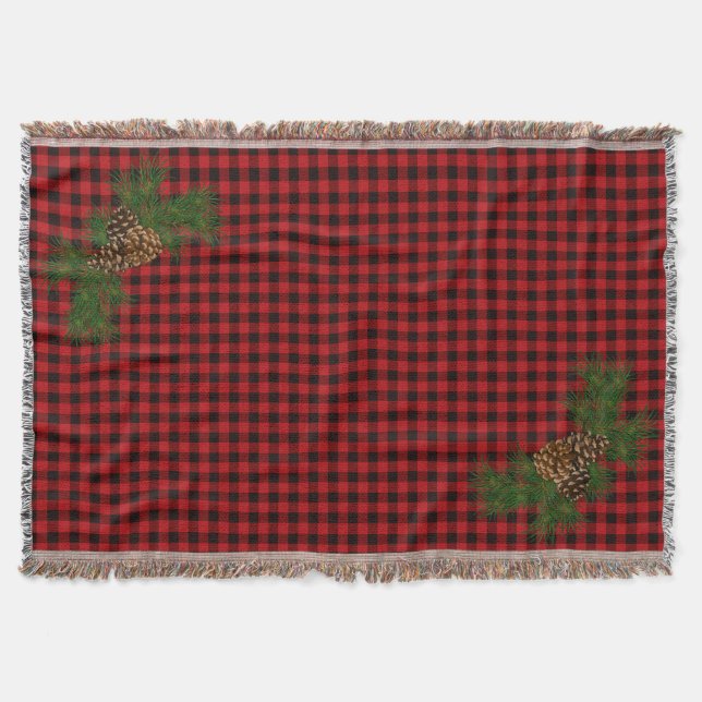 Couverture Pépecone rustique classique rouge noir plaid (Devant)
