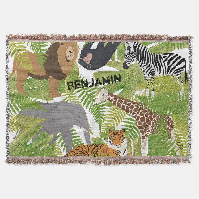 Couverture Personnalisé Cute Jungle Animaux Safari Garçon | F (Devant)