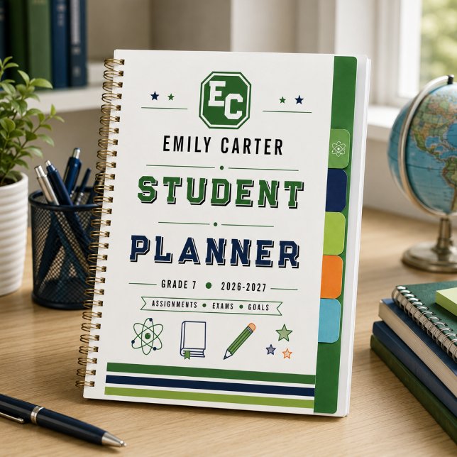 Couverture personnalisée de l'école de sciences ve (Personalized Navy Green Science School Cover Planner
)