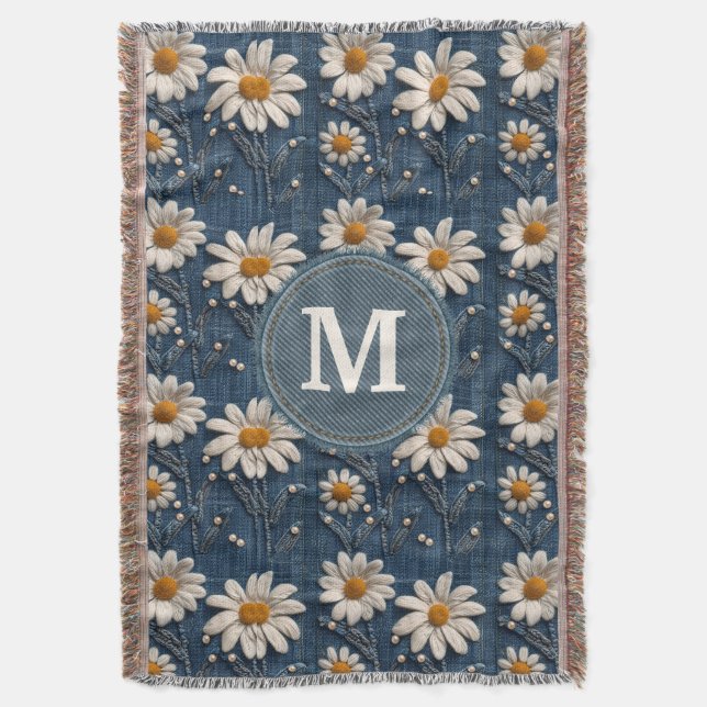 Couverture personnalisée en denim avec broderie de (devant Vertical)