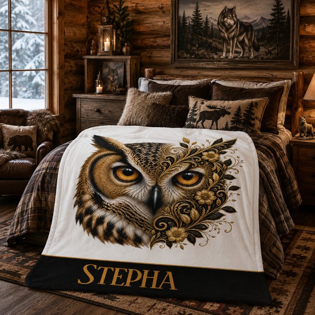 Couverture personnalisée Sherpa de hibou  (Créateur téléchargé)