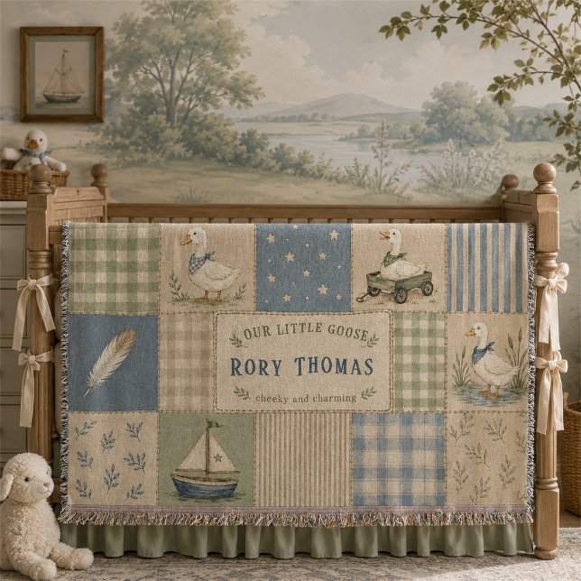 Couverture Petit Garçon Oie Personnalisé Gingham Bleu (Créateur téléchargé)