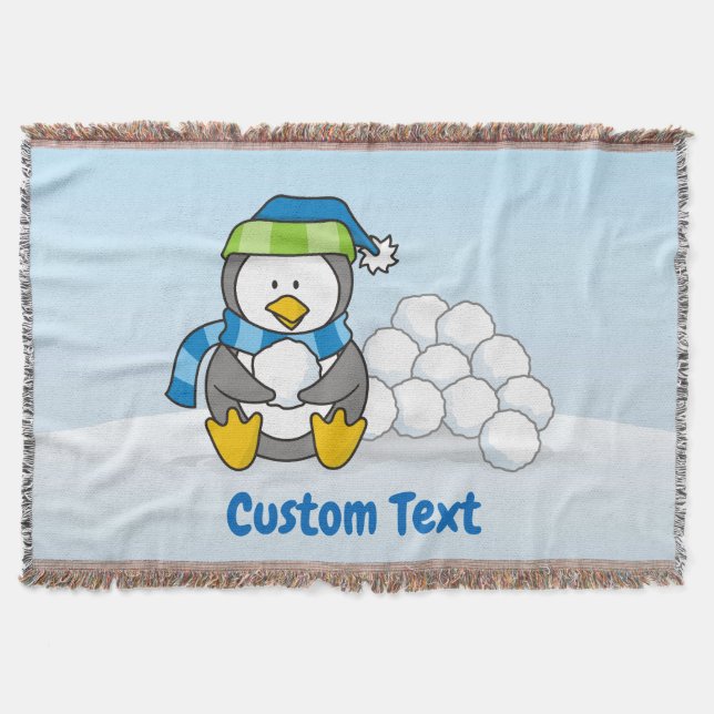 Couverture Petit pingouin assis avec des boules de neige jett (Devant)