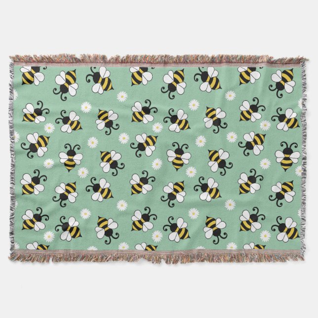 Couverture Petites abeilles mignonnes et fleurs marguerites m (Devant)