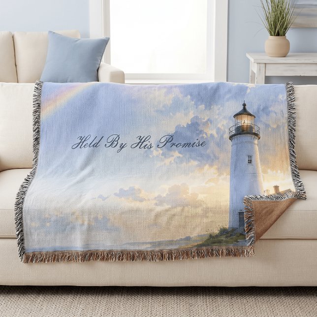 Couverture Phare Arc-en-Ciel Aquarelle Côtière (Rainbow Lighthouse Coastal Watercolor Throw Blanket)