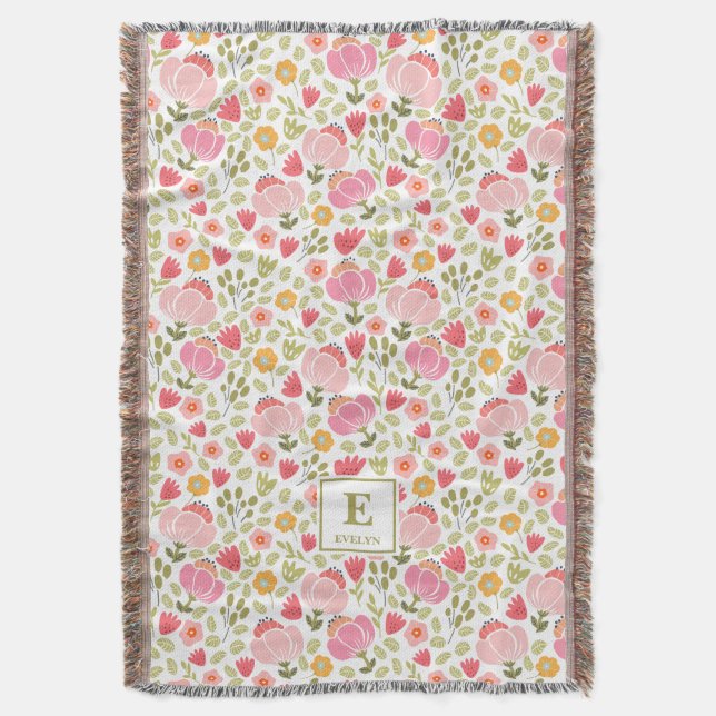 Couverture pink modern Custom Name MonogramThrow Blanket (devant Vertical)