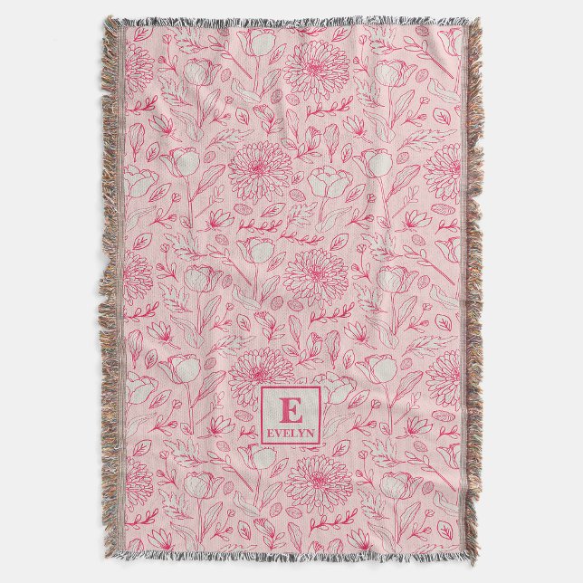 Couverture Pink Wildflower Throw Blanket monogram (Créateur téléchargé)