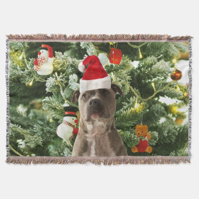 Couverture Pitbull Chien Arbre de Noël Ornements Snowman (Devant)