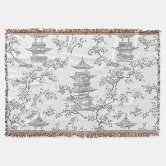 Couverture PixDezine Chinoiserie grise Pagodes Fleurs de ceri (Devant)