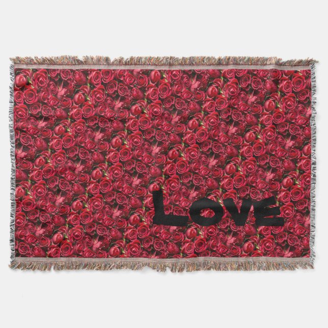 Couverture Plaid "AMOUR" et roses pour la fête des mères (Devant)