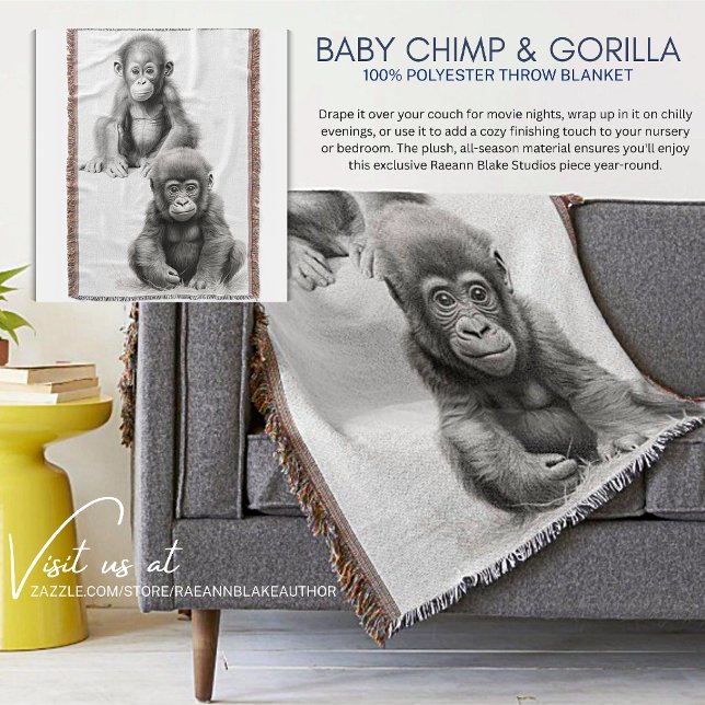 Couverture Plaid bébé chimpanzé et gorille noir et blanc (Créateur téléchargé)