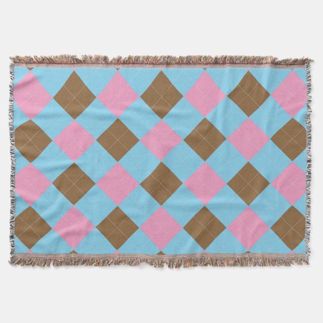 Couverture Plaid bleu, marron et rose (Devant)