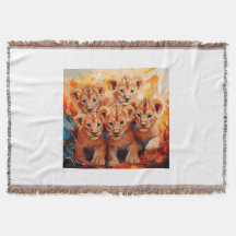 Plaid de jet - Œuvre d'art de cinq lionceaux