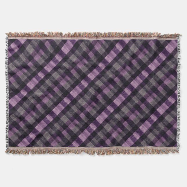 Couverture Plaid en diagonale violet profond et noir (Devant)