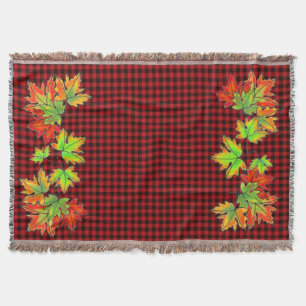 Couverture Plaid rouge avec Feuilles d'érable d'automne