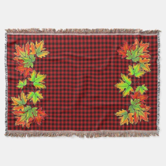 Couverture Plaid rouge avec Feuilles d'érable d'automne (Devant)