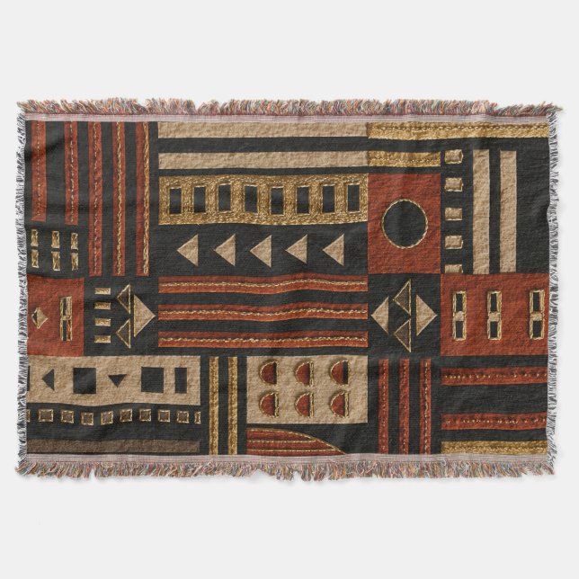 Couverture Plaid Tissé Afrohémiens en Terracotta (Devant)