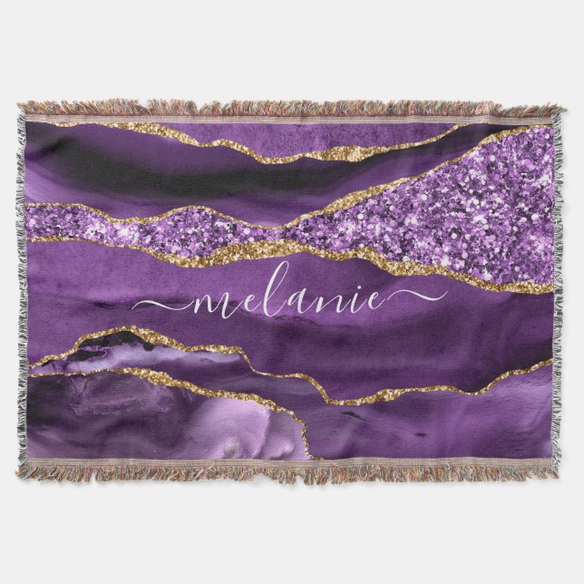 Couverture Plaque de jet personnalisée avec nom en paillettes (Devant)