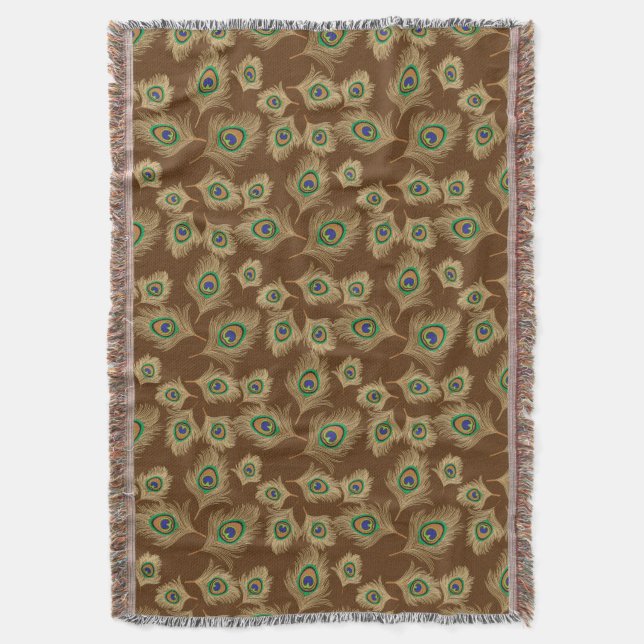 Couverture Plumes de paon beige au chocolat Brown (devant Vertical)