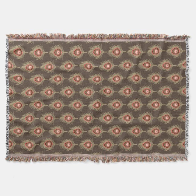 Couverture Plumes de paon, beige sur Brown de chocolat foncé (Devant)