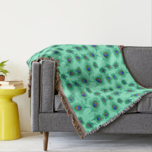 Couverture Plumes de paon turquoise sur Aqua clair