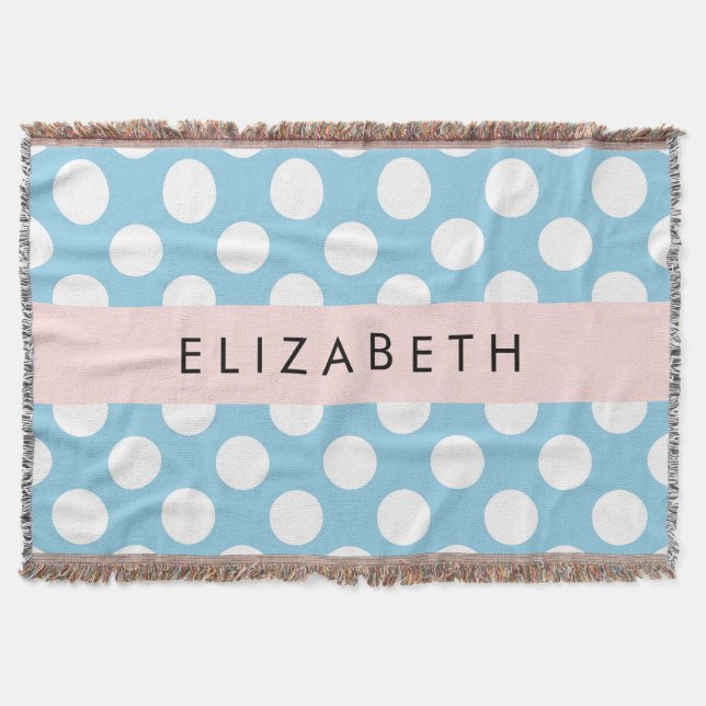 Couverture Pois Bleus, Motif Polka Dot, Votre Nom (Devant)