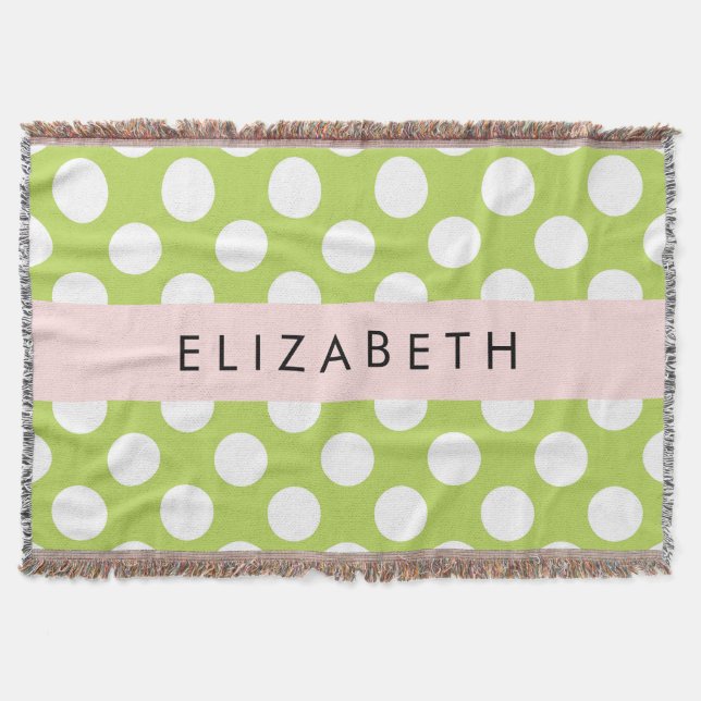 Couverture Pois verts, Motif Pointe Polka, Votre Nom (Devant)
