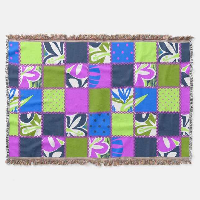Couverture Pokii Hawaiian Floral et Patchwork Blanches (Devant)