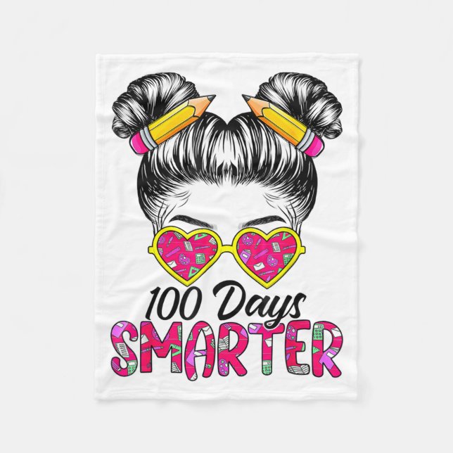 Couverture Polaire 100 Days Smarter Girls Messy Bun Hair 100th Day Of (Devant)