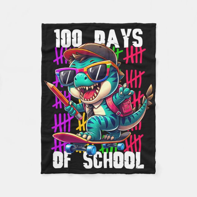 Couverture Polaire 100 Jours D'école Dinosaure Génial En Skateboard  (Devant)
