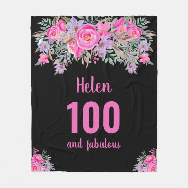 Couverture Polaire 100e anniversaire noir floral floral blanc couvert (Devant)