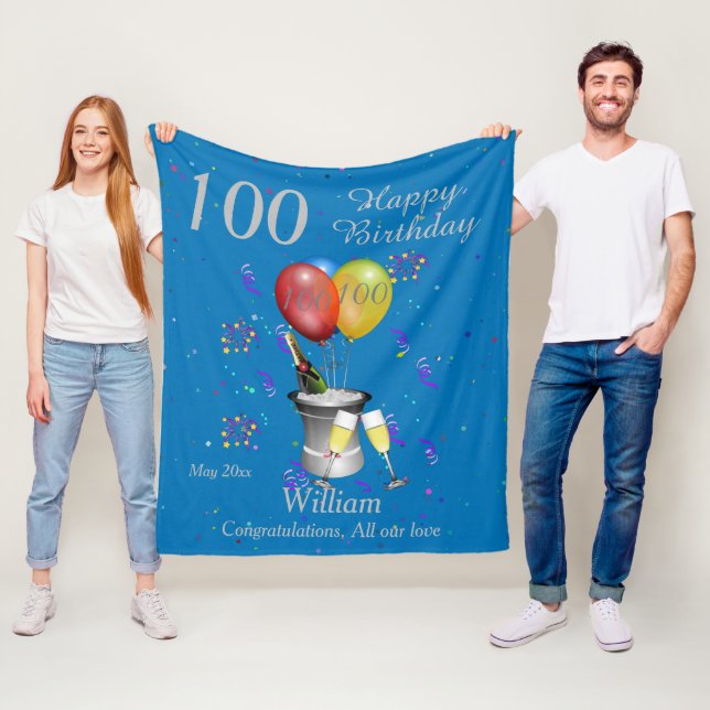 Couverture Polaire 100th Birthday Celebration Blue Fleece Blanket (En situation)