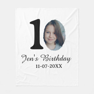 Couverture Polaire 10 e anniversaire photo en gras lettre enfant nom 