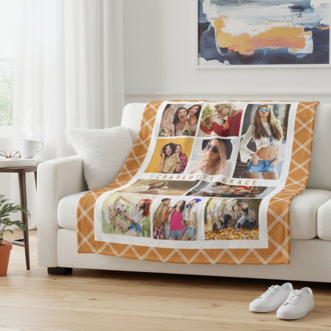 Couverture Polaire 10 Photo Elégant Moderne Brown Plaid Nom élégant (Créateur téléchargé)