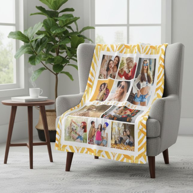 Couverture Polaire 10 Photo Moderne Design Aquarelle Feuilles Nom (Créateur téléchargé)