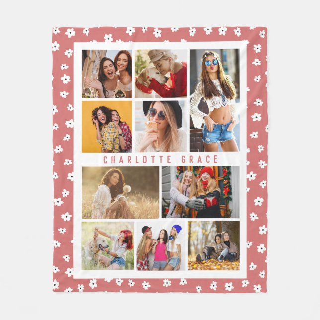 Couverture Polaire 10 Photo Moderne Stylish Cute Girly Nom Floral (Devant)