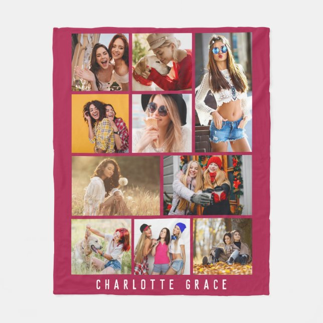 Couverture Polaire 10 Photo Simple Moderne Minimal Maroon Nom Chic (Devant)