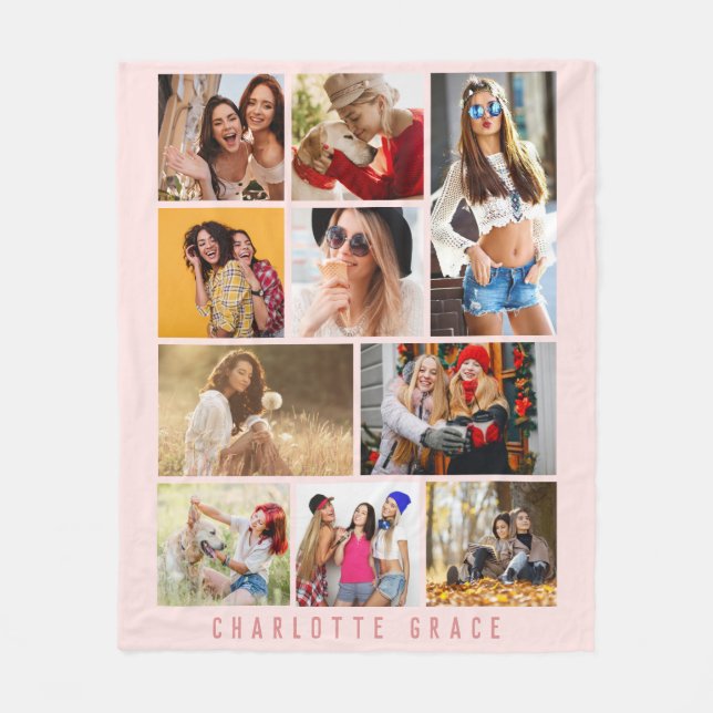 Couverture Polaire 10 Photo Simple Moderne Minimal Rose Stylish Nom (Devant)