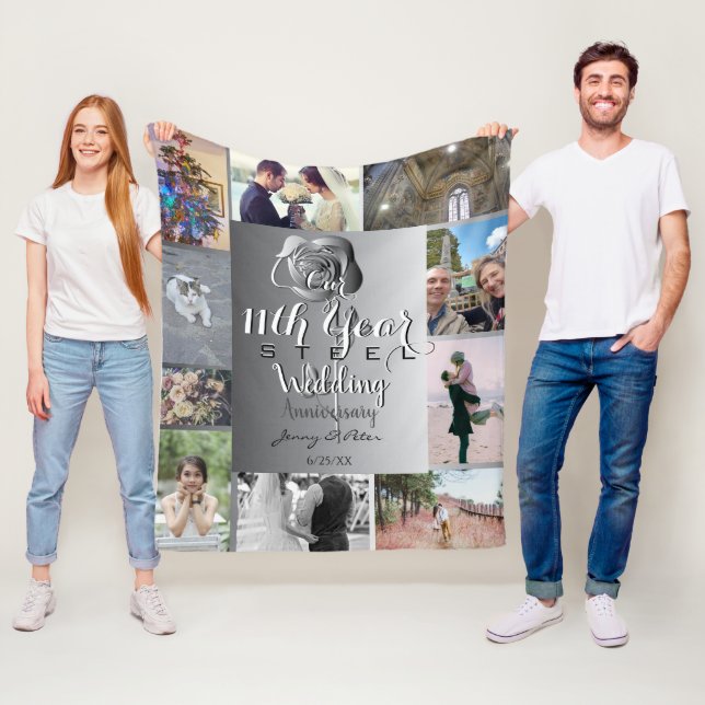 Couverture Polaire 10 Photos avec Rose en acier du 11e anniversaire (En situation)