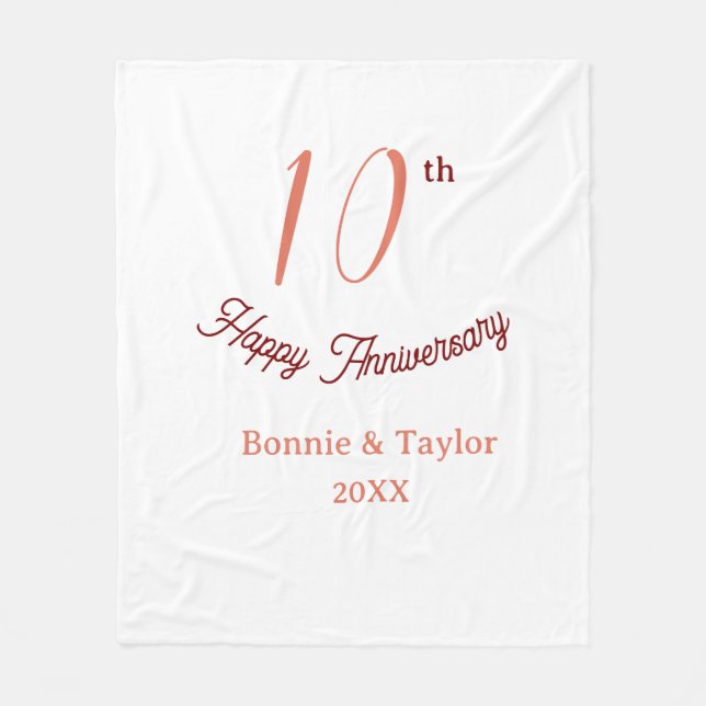 Couverture Polaire 10e anniversaire de mariage nom pastel pêche rétro (Devant)