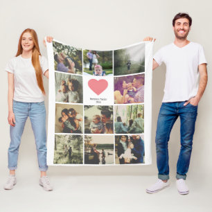 Couverture Polaire 11 photos collage personnalisé Coeur rose