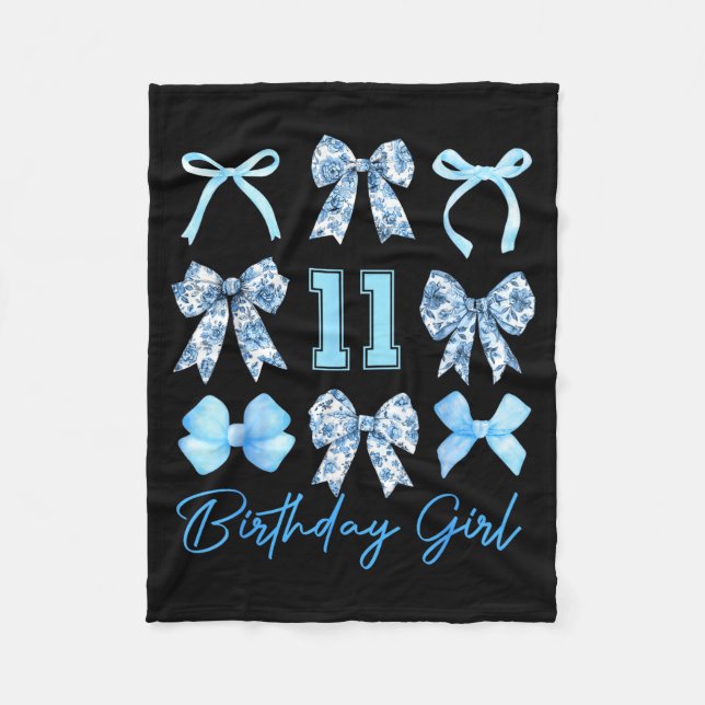 Couverture Polaire 11th Birthday Girl Blue Toile Coquette Bow 11 Year (Devant)
