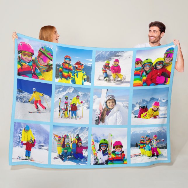 Couverture Polaire 12 Grille photo Collage Bébé Bleu (En situation)