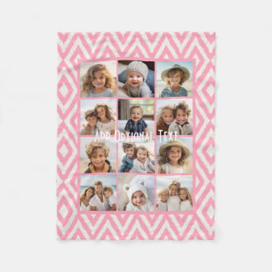 Couverture Polaire 12 Photo Collage Instagram avec Motif Ikat rose