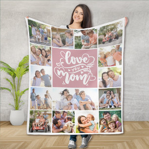 Couverture Polaire 15 Photo Collage Love You Mom Pink